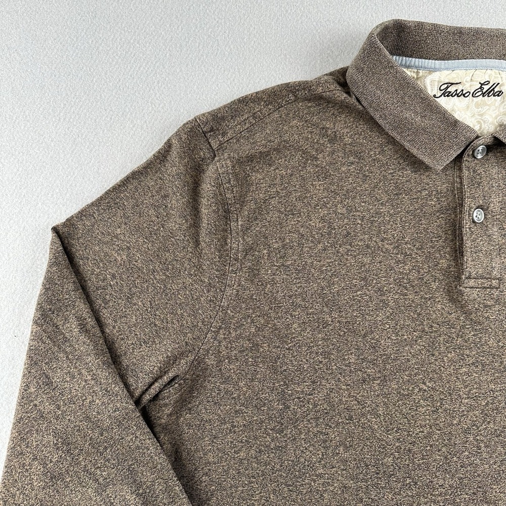 Tasso Elba Men's Polo Shirt Size Large Brown Long Sleeve Stretchy 100% Cotton - Picture 6 of 13